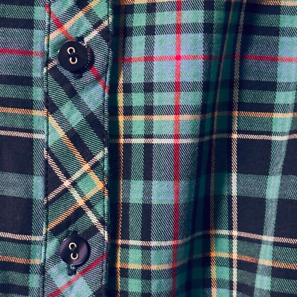 D & co. L aqua blue multi Plaid side tail gusset button front collar shirt - Picture 3 of 11